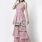 Myshka Women Pink Pure Cotton Printed Sleeveless Round Neck Kurta With Sharara & Dupatta Set | Swadesiicart