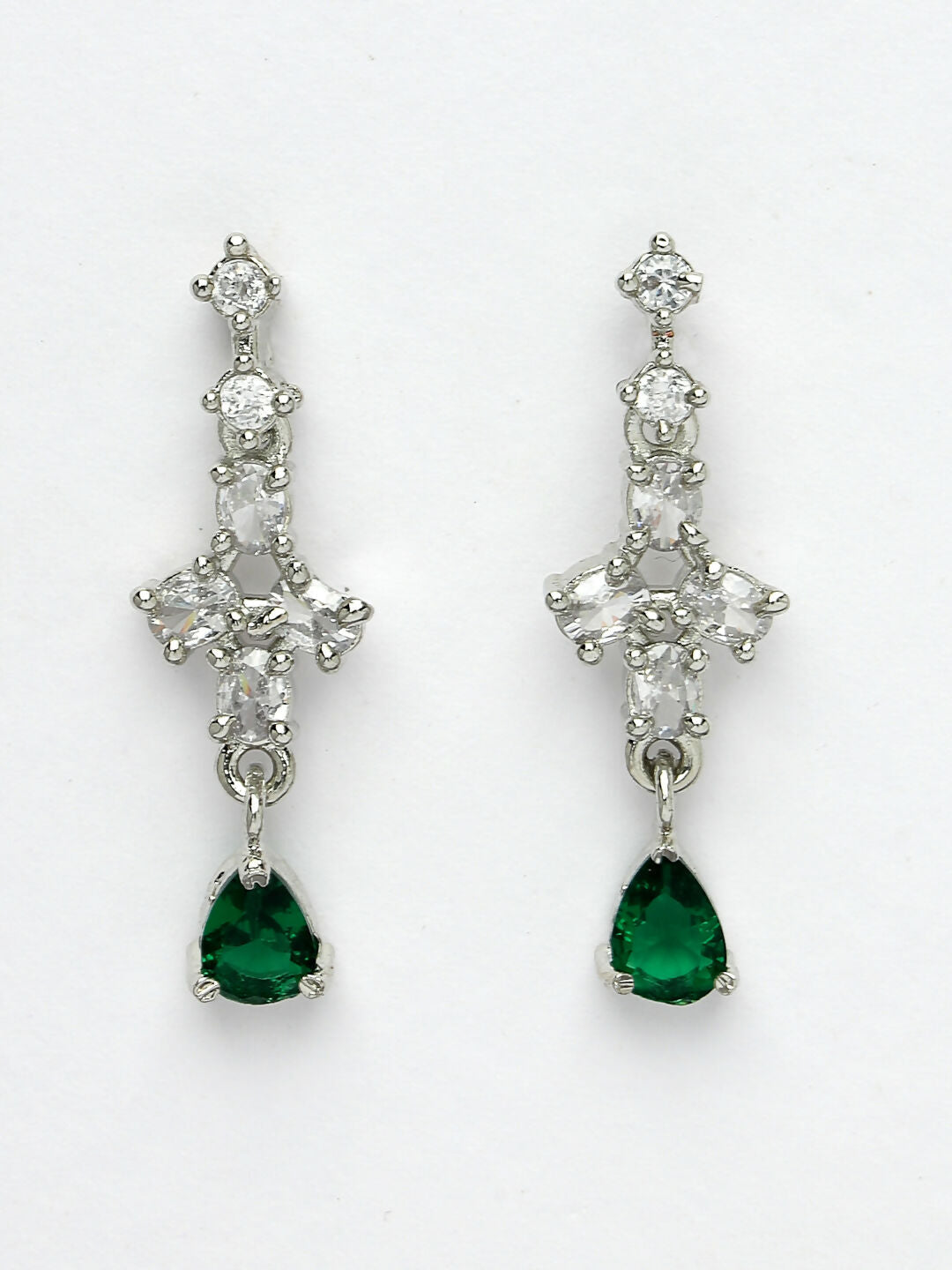 NVR Women's Silver-Plated Green American Diamond Studded Jewellery Set - Swadesiicart