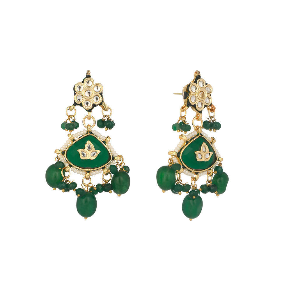 Nuyug 22K Gold Plated Arc Kundan Ruby Drops Necklace | Swadesiicart