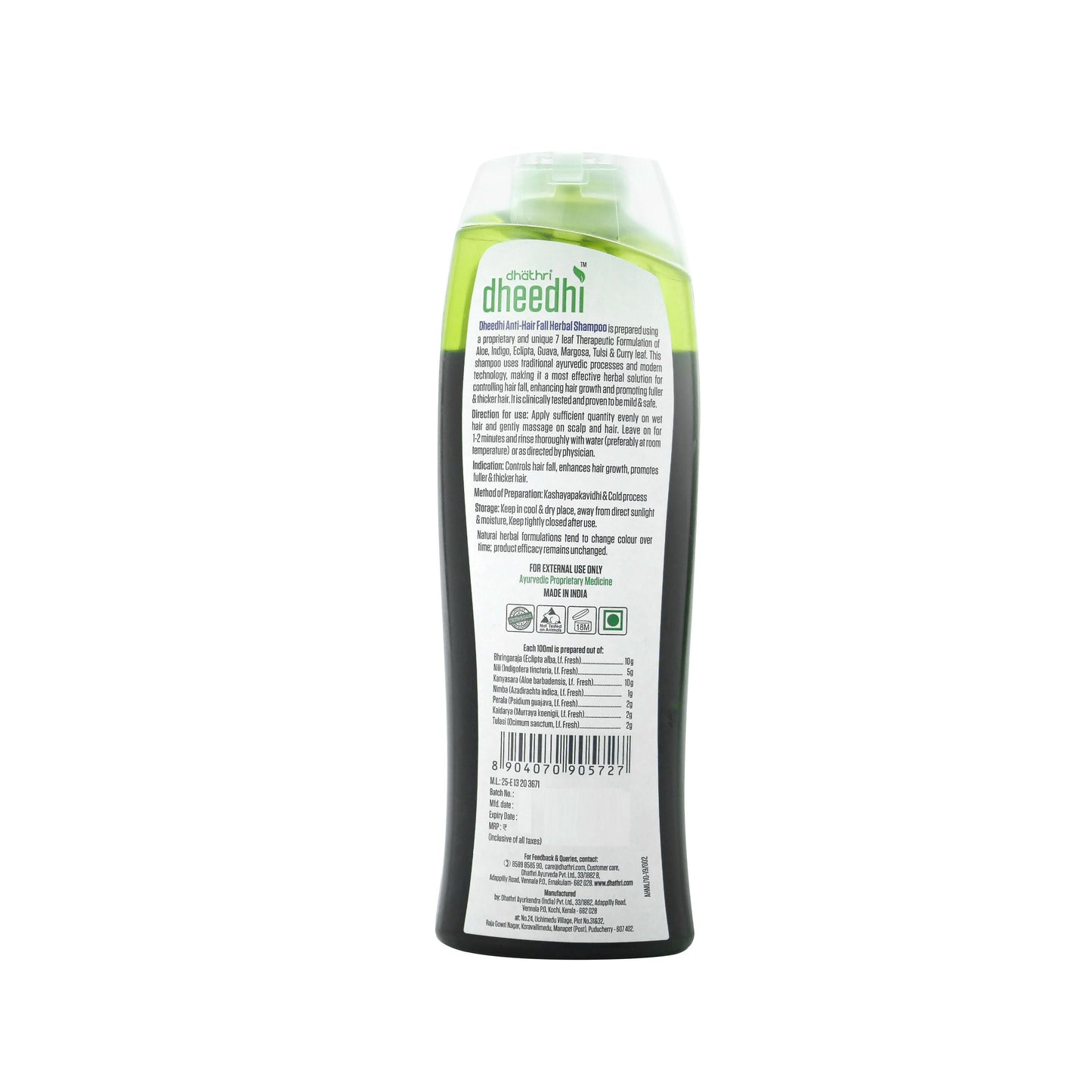 Dhathri Anti-Hairfall Herbal Shampoo - Reduces Hair Fall and Enhance Hair Growth - Swadesiicart