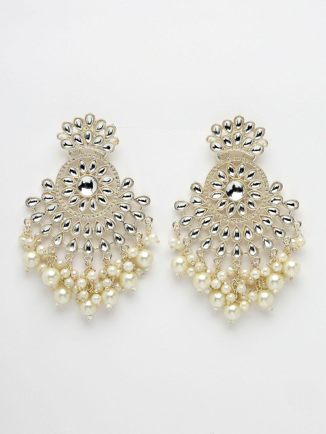 NVR Women Gold-Polished Kundan Chandbali Earrings | Swadesiicart