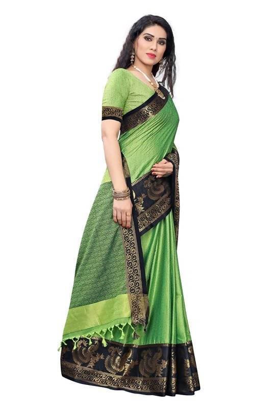 Vamika Banarasi Jacquard Weaving Green Saree (DHONI GREEN) | Swadesiicart