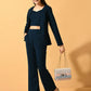 Myshka Women's Navy Blue Solid Coat With Trousers - Swadesiicart