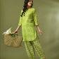 Myshka Women's Green Printed Cotton Round Neck Party Tunic With Trousers Co-ord set - Swadesiicart