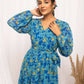 FIORRA Women's Navy Blue Georgette Floral Printed Western Dress - Swadesiicart