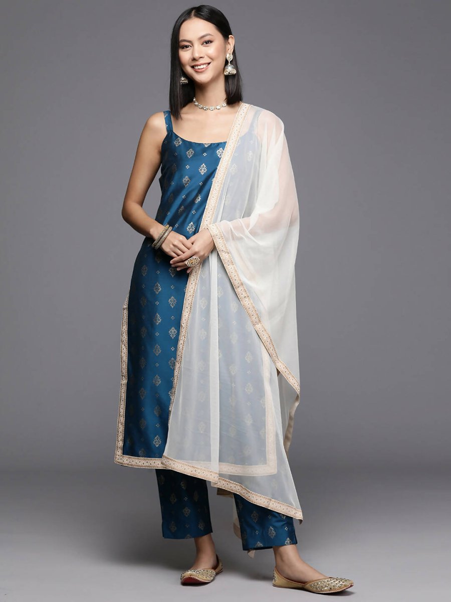 Ahalyaa Women's Traditional wear Kurta Set - Blue | Swadesiicart