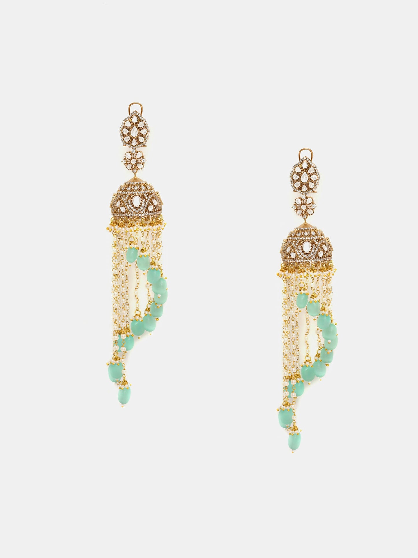 Ruby Raang 22k Gold Polished Diamond And Stone Jhumka Earrings | Swadesiicart