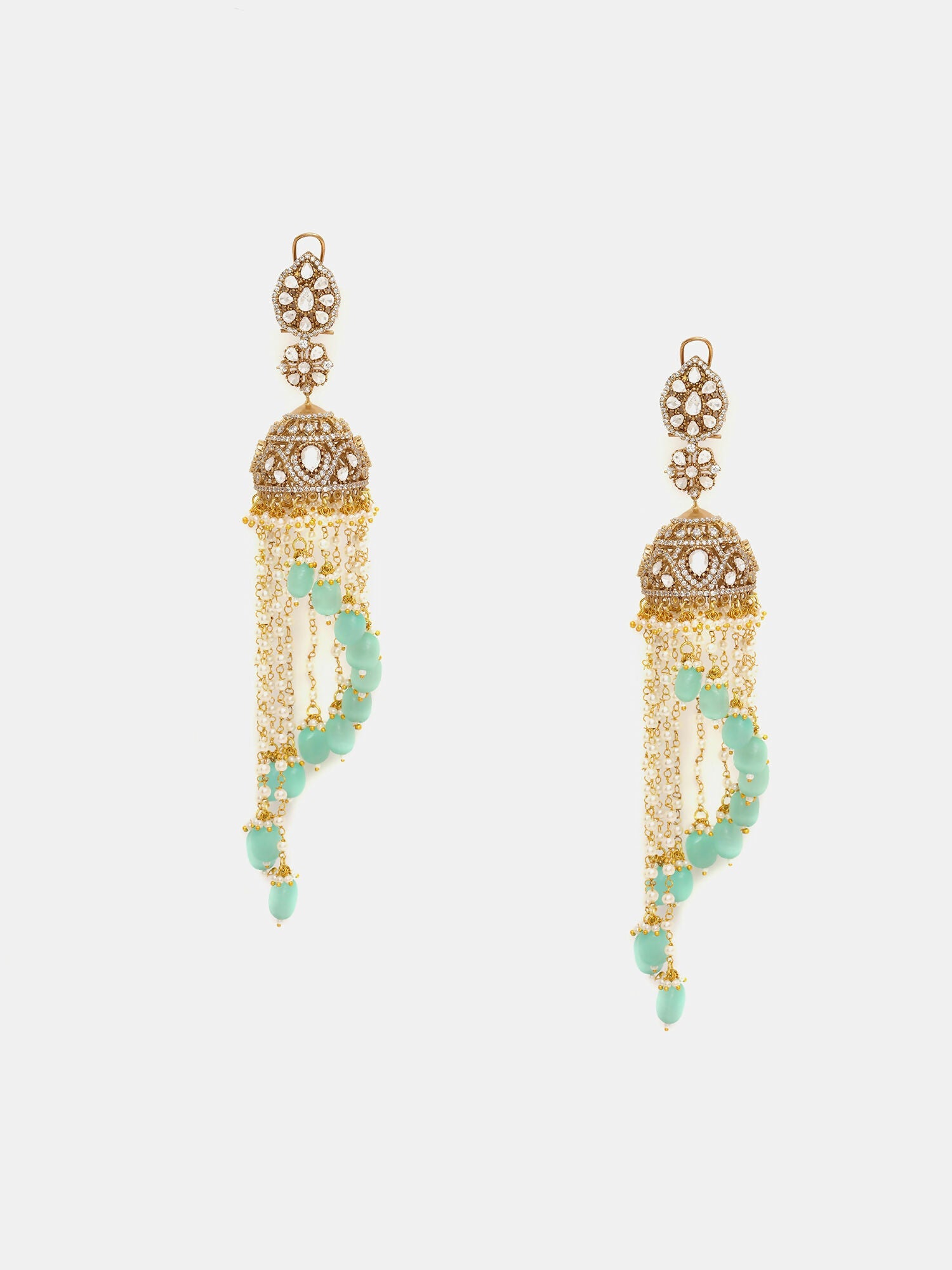Ruby Raang 22k Gold Polished Diamond And Stone Jhumka Earrings | Swadesiicart