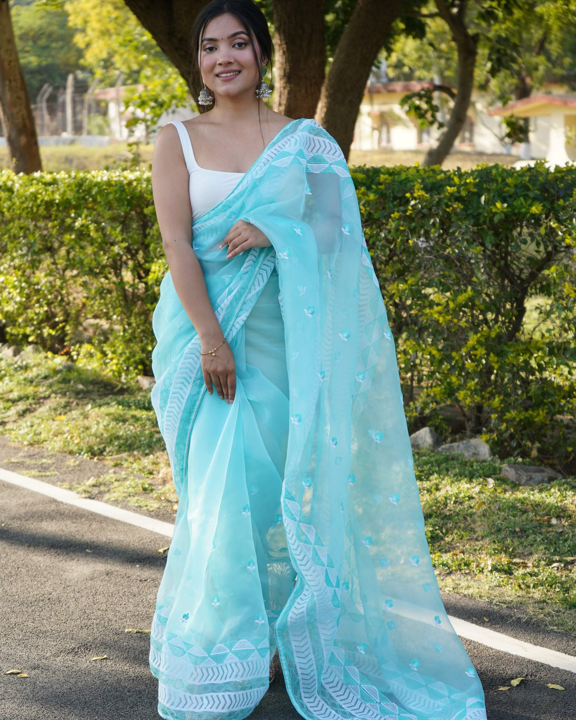 Vamsee Kamal Sky Organza Saree - Swadesiicart