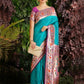 Vishnu Weaves Women's Rama Paithani Silk Zari Woven Saree with Unstitched Blouse - Swadesiicart