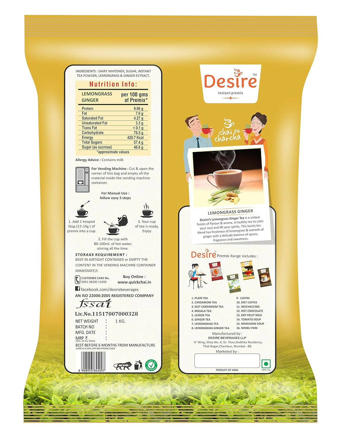 Desire Lemon Grass Ginger Tea Instant Premix | Swadesiicart