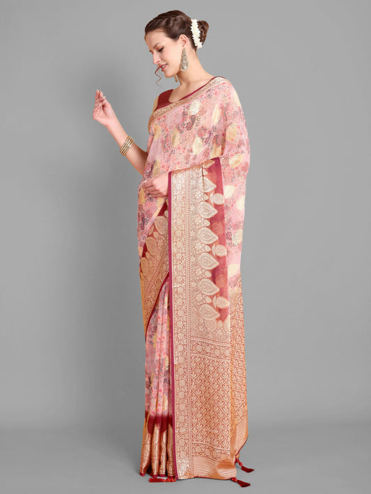 Vamsee Bindu Baby Pink Georgette Saree - Swadesiicart