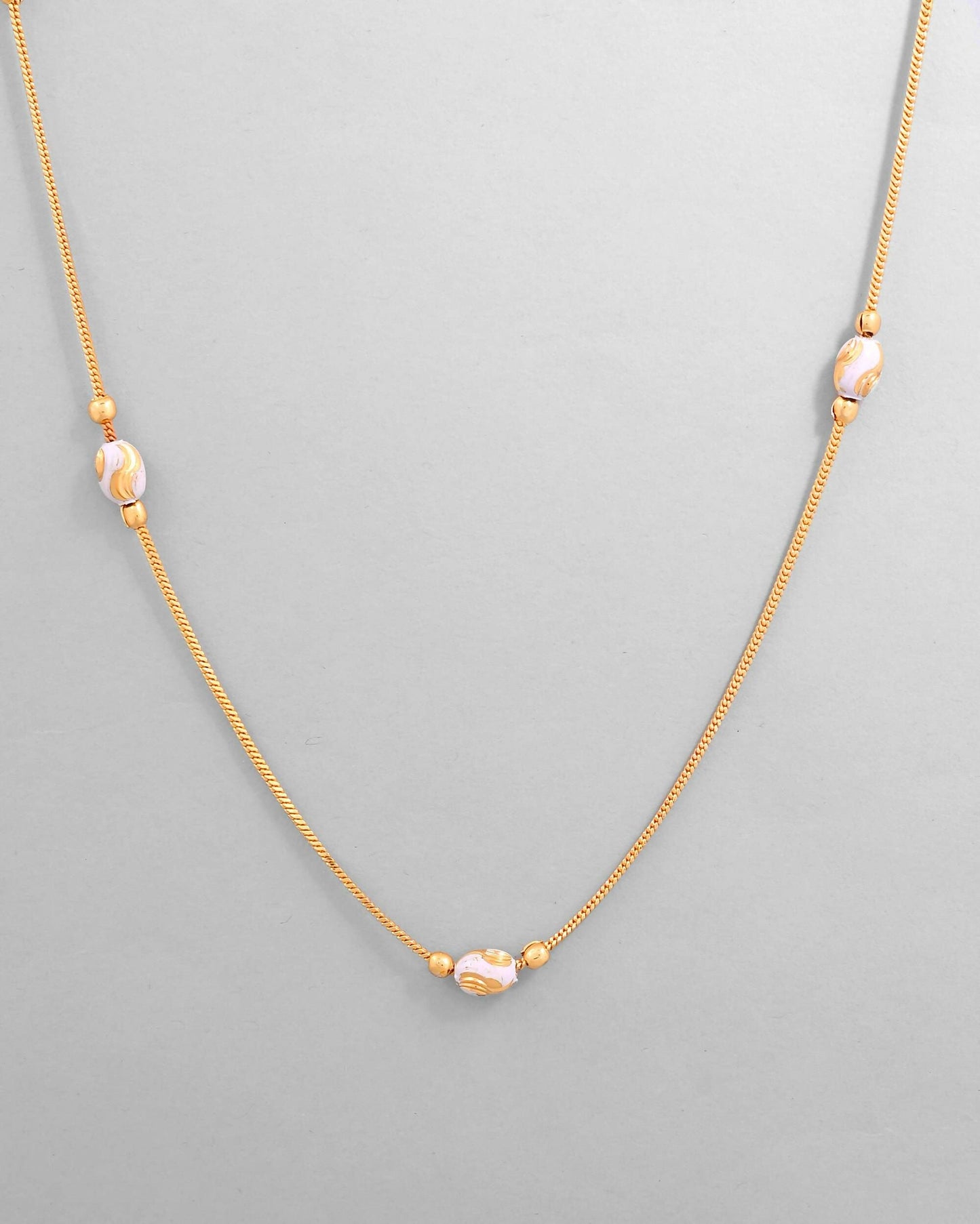 VOJ Gold-Polished Chain with White Hand Crafted Beads | Swadesiicart