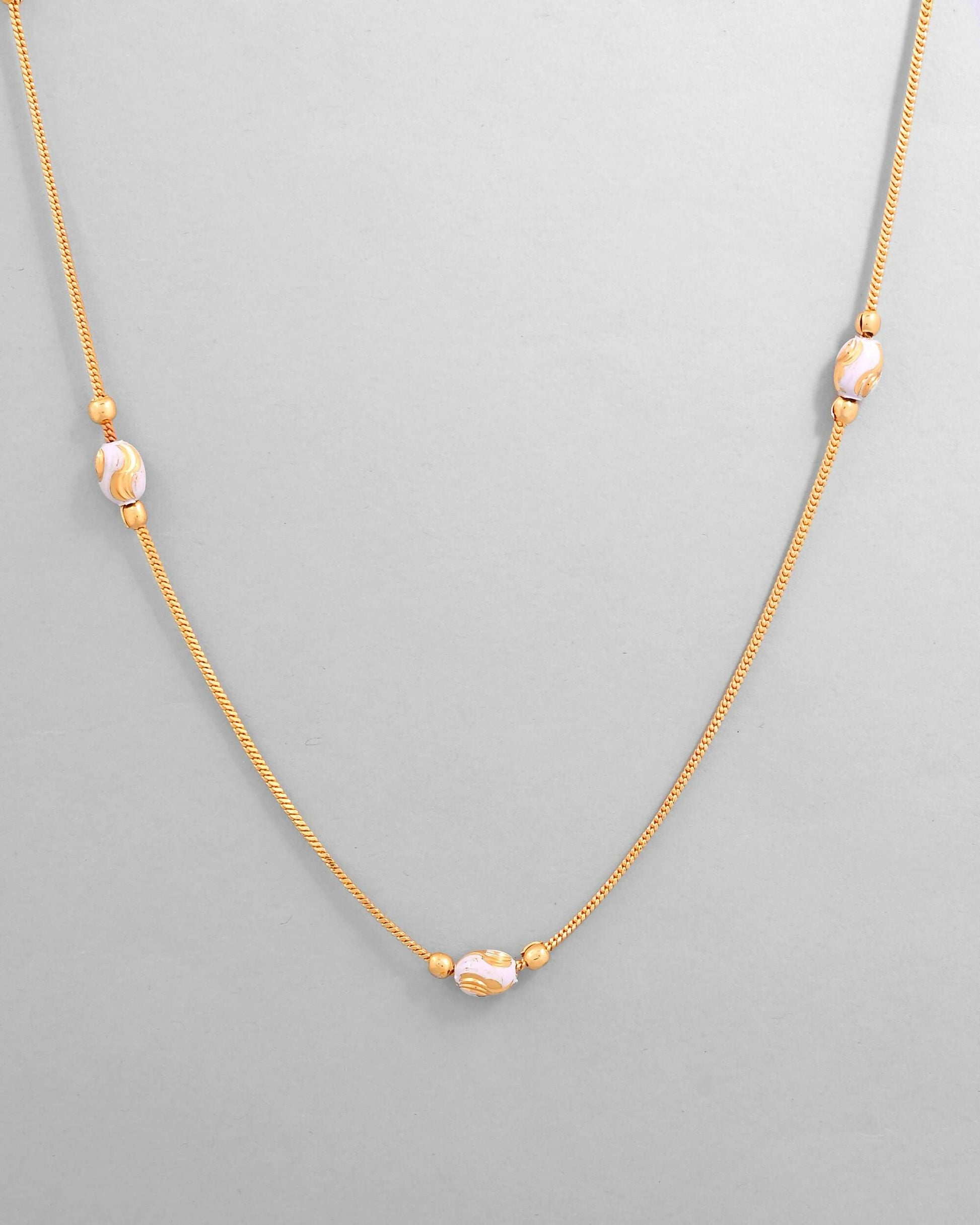 VOJ Gold-Polished Chain with White Hand Crafted Beads | Swadesiicart