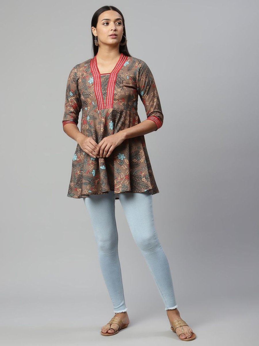 Ahalyaa Women Brown Cotton Digital Printed Tunic | Swadesiicart