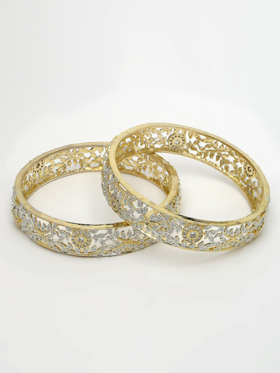 NVR Women's Set of 2 Gold-Polished American Diamond Emblished Handcrafted Bangles - Swadesiicart