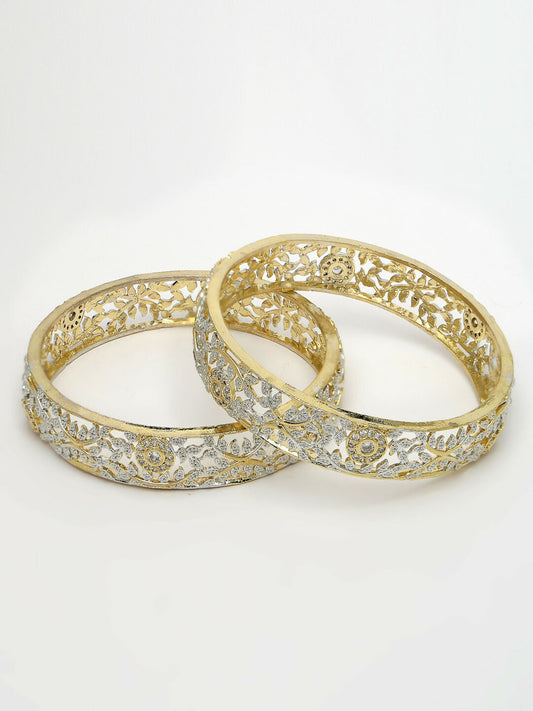 NVR Women's Set of 2 Gold-Polished American Diamond Emblished Handcrafted Bangles - Swadesiicart