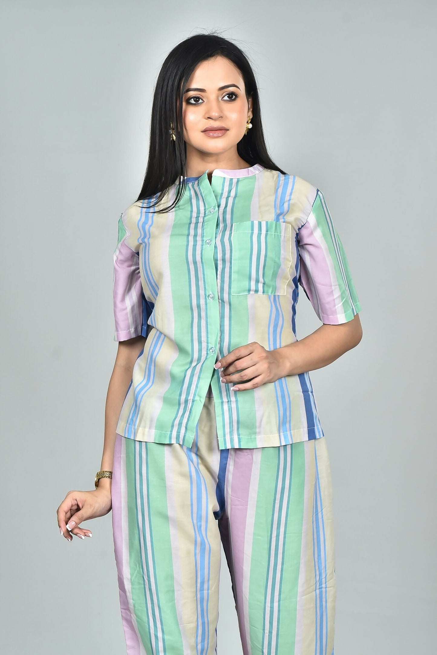 Morchari Digital Print Semi Muslin Co-Ord Set Top & Trouser-Multicolor - Swadesiicart