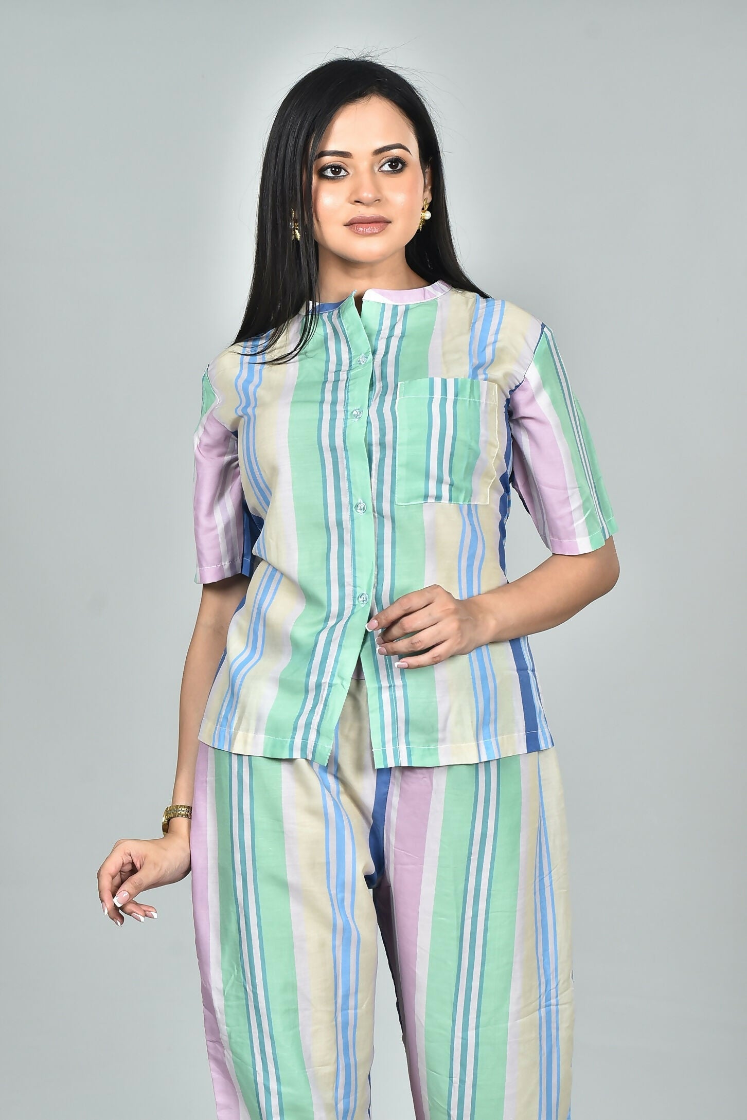 Morchari Digital Print Semi Muslin Co-Ord Set Top & Trouser-Multicolor - Swadesiicart