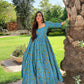 Jyoti Fashion Women's Turquoise Heavy Digital Printed Cotton Silk Anarkali Dress | Swadesiicart