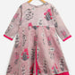 Ahalyaa Grey Chanderi Silk Pigment Print Kids Front Slit Kurta For Girls | Swadesiicart