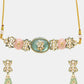Ruby Raang 22k Gold Polished Kundan And Mint Colored Stonework Choker With Matching Earrings | Swadesiicart