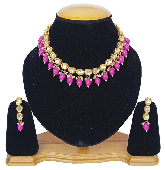 Joban Fashion pink kundan work Necklace Set | Swadesiicart