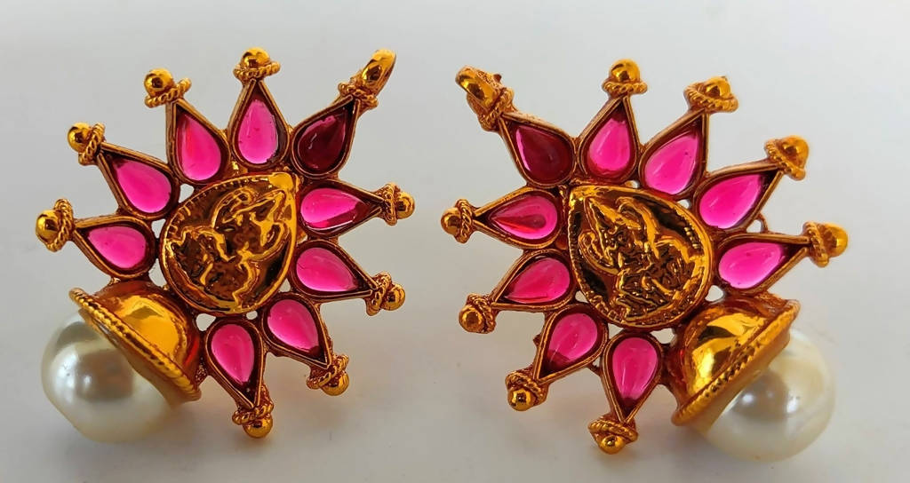 Pink Kemp Temple Earrings - Swadesiicart