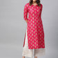 Indian Clothing Anubhutee Pink & Golden Printed Straight Kurta