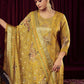 Jyoti Fashion Women's Mustard Organza Jacquard Woven Kurta with Trouser & Dupatta | Swadesiicart