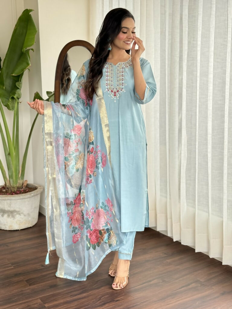 Lavender Viscose chanderi Stitched Suit With Dupatta - Tanisha | Swadesiicart