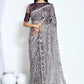 Brown Net Sequence Embroidered Festive Saree - Nimaya Denzy