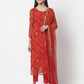Myshka Women Red Georgette Printed 3/4 Sleeve Round Neck Kurta Pant Dupatta Set