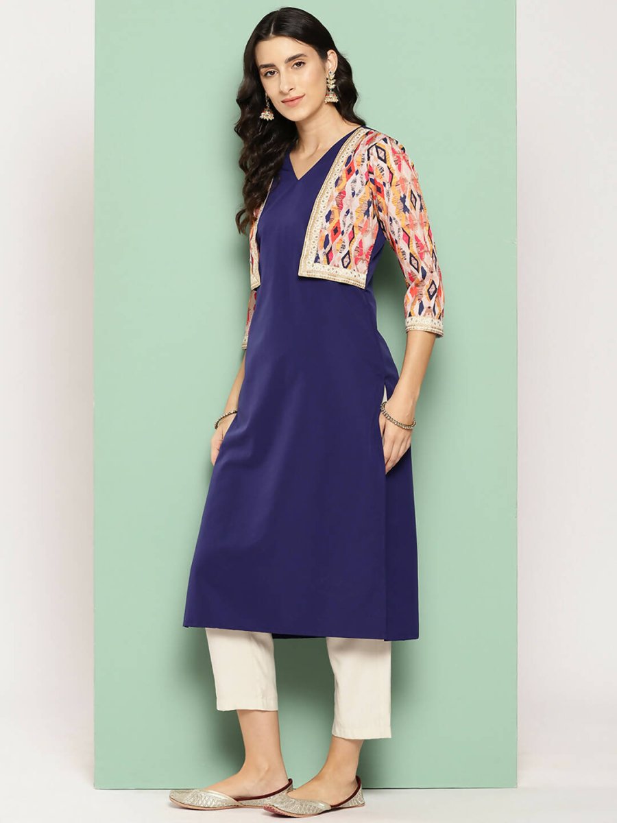 Ahalyaa Women's Traditional wear Kurta - Navy Blue | Swadesiicart