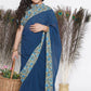 Little Bansi Floral Print Ready To Wear Saree And Floral Blouse - Blue | Swadesiicart