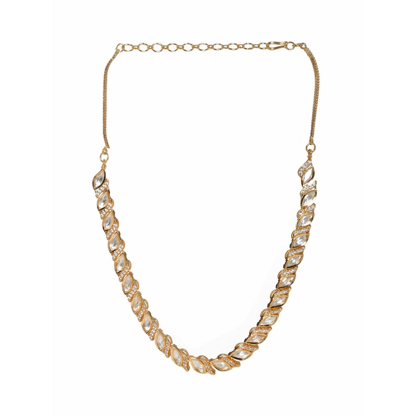 Leaf Shaped Neckpiece in Kundan and American Diamonds (Gold) - Ruby Raang | Swadesiicart
