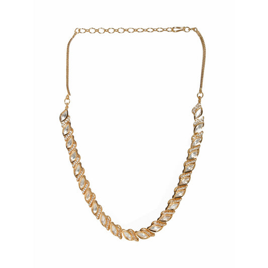 Leaf Shaped Neckpiece in Kundan and American Diamonds (Gold) - Ruby Raang | Swadesiicart
