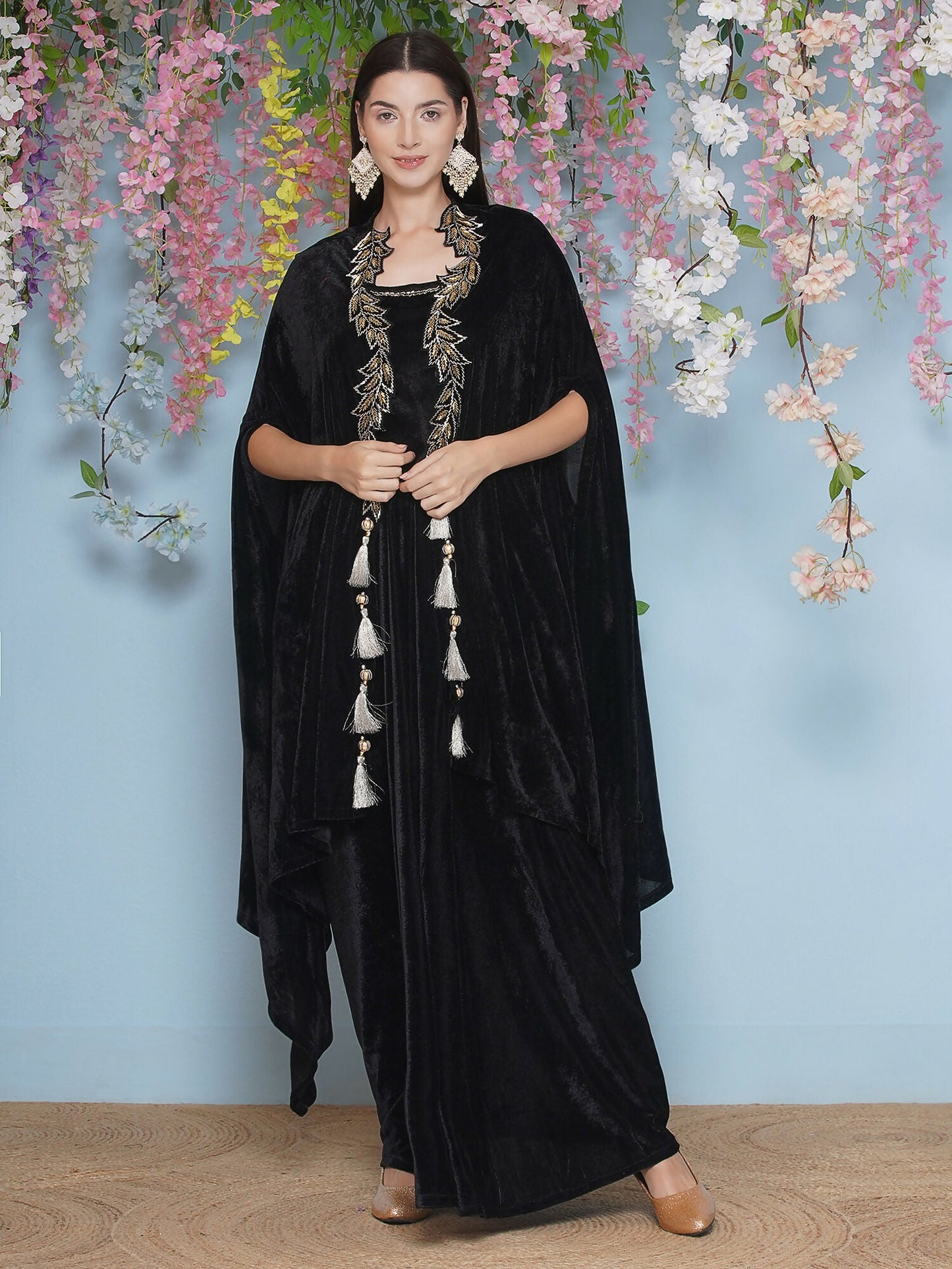 Joban Fashion Black Hand Embellished Cape with Inner and Skirt - Swadesiicart