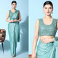 Sea Green Imported Crush Lycra Texture Pattern Ready to Wear Saree with stitched Blouse - Nirvana | Swadesiicart