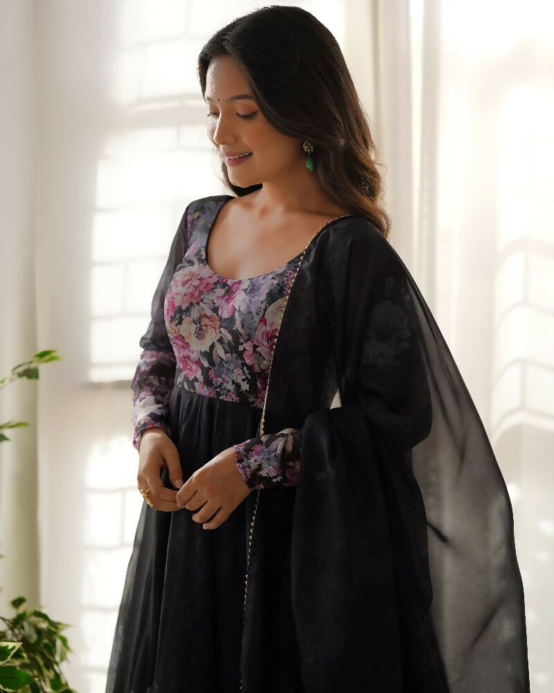 Joban Fashion Black Kurta Set Organza Sequin Embroidery Work - Swadesiicart