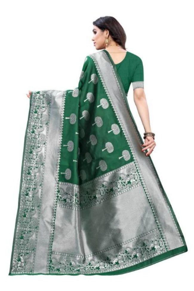 Vamika Banarasi Jacquard Weaving Green Saree (AMEE GREEN) | Swadesiicart
