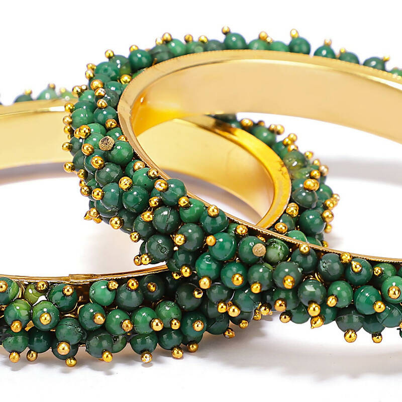Mominos Fashion Joharkamal Gold-Polished Green Beads Work Bangles - Swadesiicart