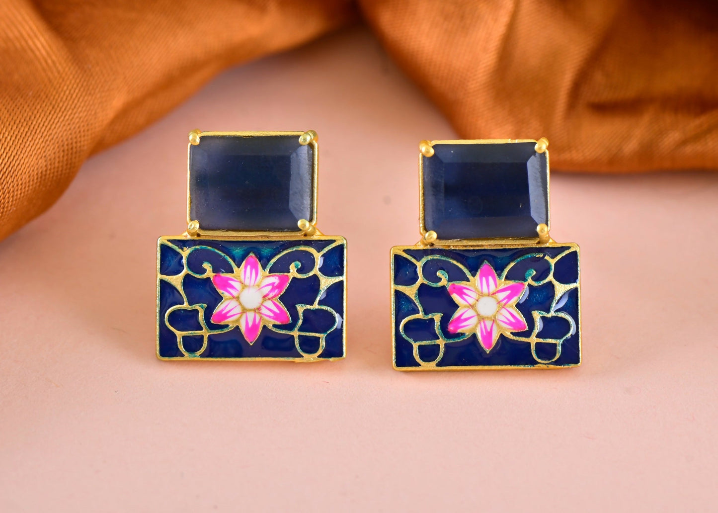 Joban Fashion Women Brass Blue Onyx Earrings - Swadesiicart