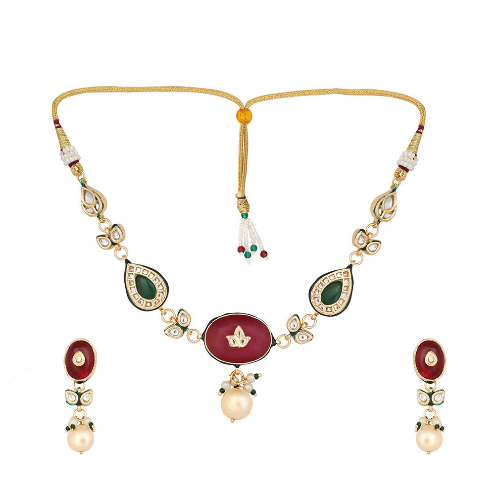 Nuyug 22K Gold Plated Radiant Sage Stone Kundan Necklace | Swadesiicart