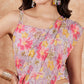 InWeave Women's Pastel Mauve Hibiscus Floral Skirt Saree - Swadesiicart