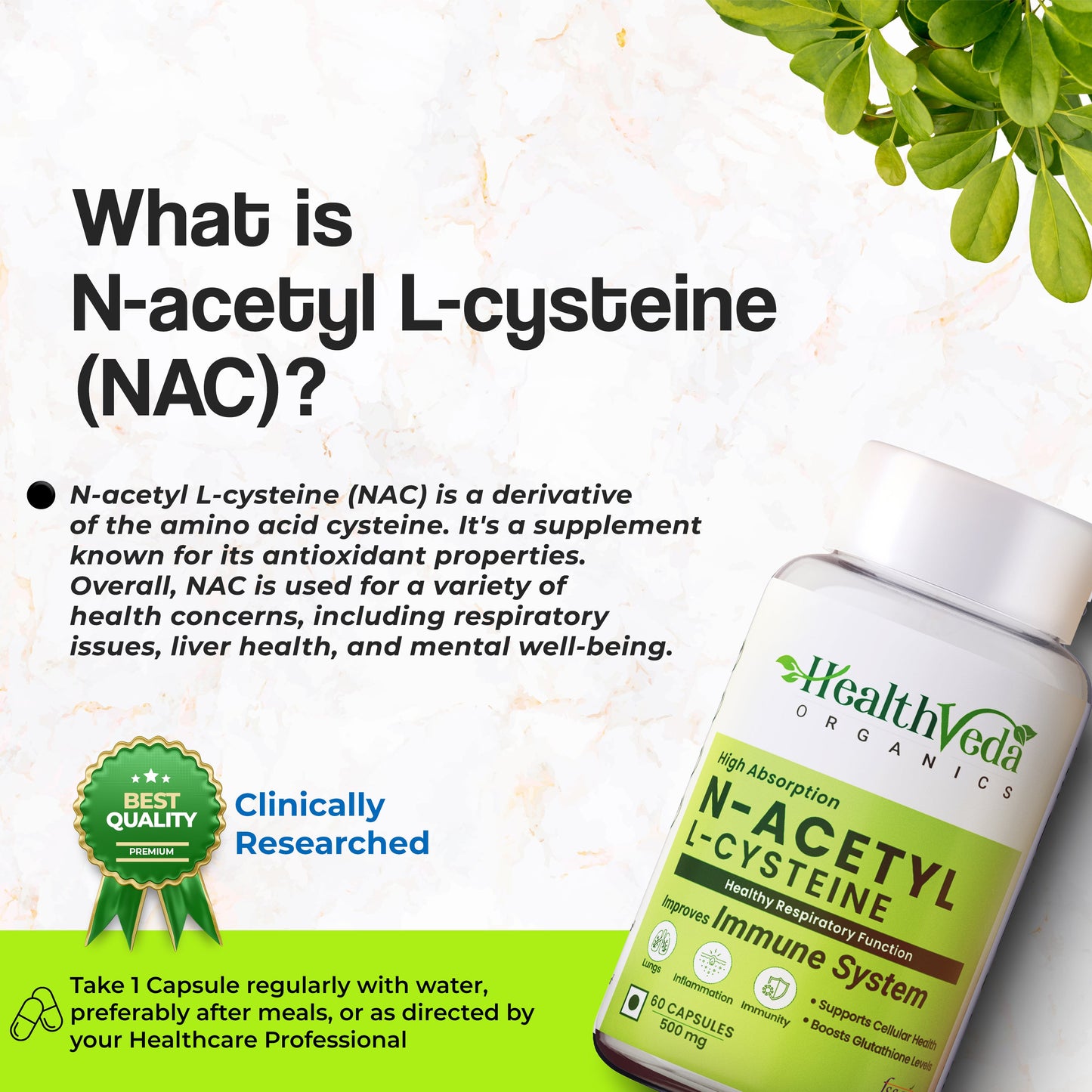 Health Veda Organics N - Acetyl L - Cysteine Veg Capsules - Swadesiicart