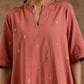 trueBrowns Blush Gold Cotton Relaxed High-Low Kurta Set | Swadesiicart