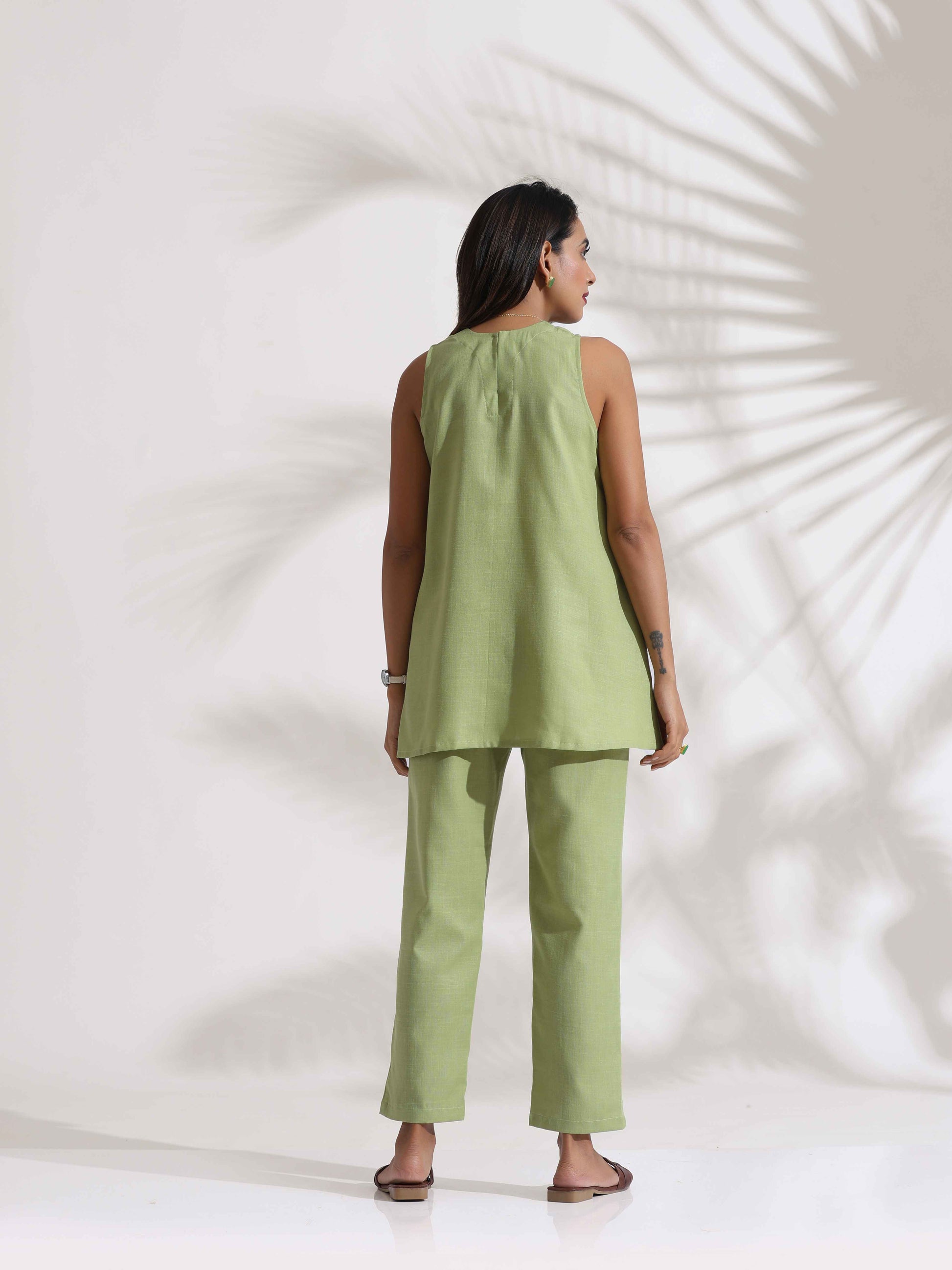 trueBrowns Green Slub Co-ord Set - Swadesiicart