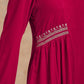trueBrowns Rani Pink Velvet Embroidered Kurta | Swadesiicart