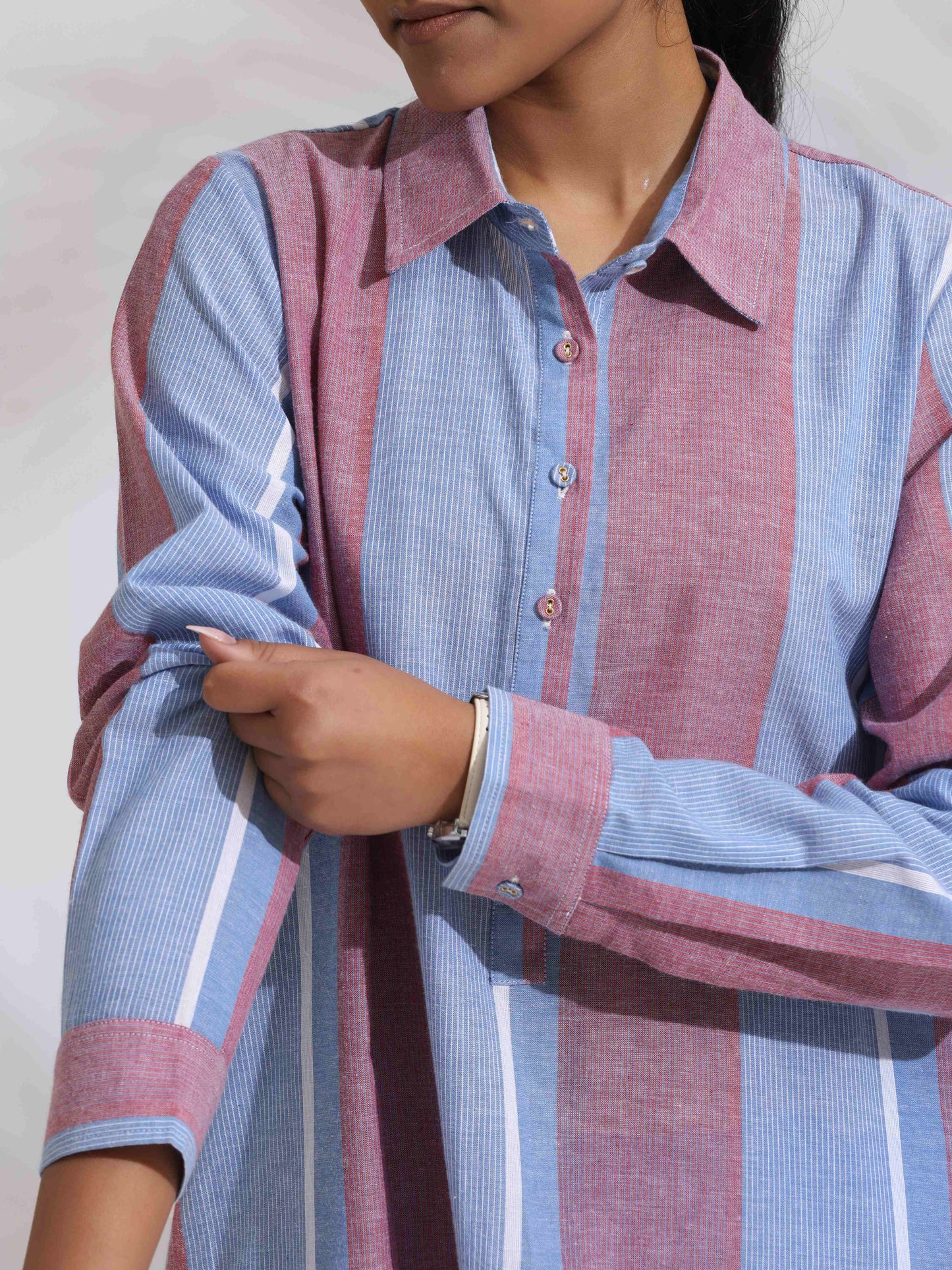 trueBrowns Blue Cotton Stripe Kurta Co-ord Set - Swadesiicart